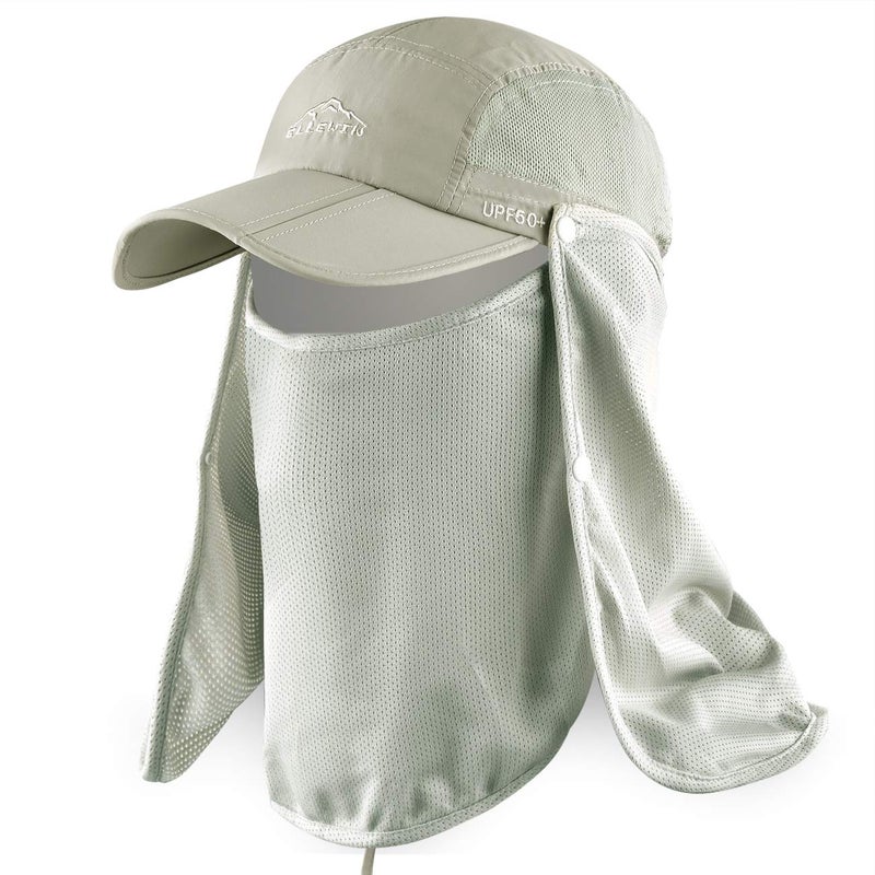 ELLEWIN Outdoor Fishing Flap Hat UPF50 Sun Cap Removable Mesh Face Neck Cover, D-khaki/ Mesh Neck Cover, M-L-XL - Image 1